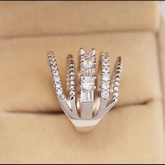 Beautiful Silver Multi band CZ Diamond Ring - Picture 4 of 4